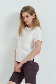 Cielcoco CLWT8110 Sorona Basic Short Sleeve Black Semi Cropped Women Activewear Workout T-Shirt  _Chalk Pink _ Made in Korea